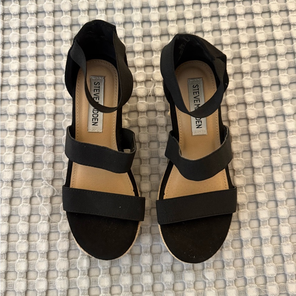 Steve Madden Girls Black Espadrille Platform Sandals Size 3Y